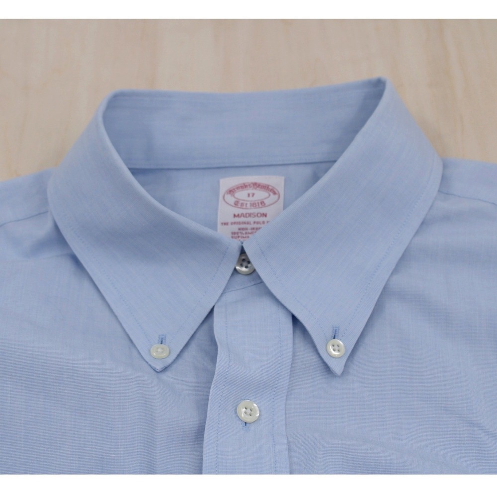 Classic Short Sleeve Button Down Shirt 17 Blue Non-Iron Madison Brooks Brothers - Picture 2 of 6